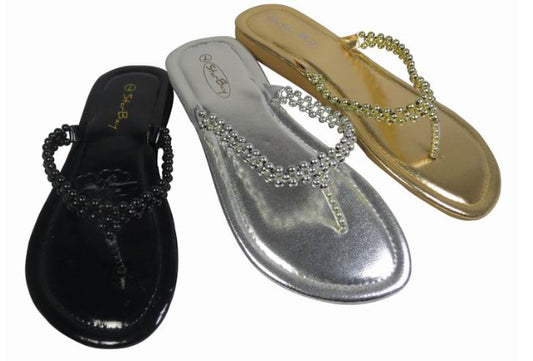 Black, Silver & Gold Women Flats - Toe Post Thongs Sandals